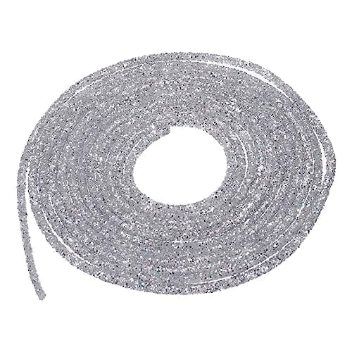MECCANIXITY 5 Yard 6mm 0.24 inch Glitter Sequins Rope Sequins Rhinestone Tube Cord for DIY Wedding Dresses Costume Clothing Shoes Jewelry Accessory Gray Silver