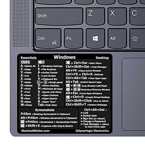 Synerlogic Windows PC Reference Keyboard Shortcut Sticker | Vinyl, Laminated Windows Shortcut Sticker for PC Laptop or Desktop | Shortcuts Cheat Sheet (Black/Small)