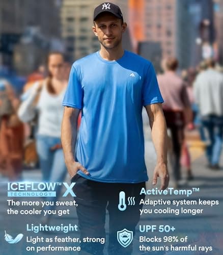 GritGlacier Instant Cooling Workout T-Shirt, Quick Dry Performance Athletic Tee for Running, Gym & Training Moisture Wicking Comfort Undershirt(Frost Blue L) — view 4