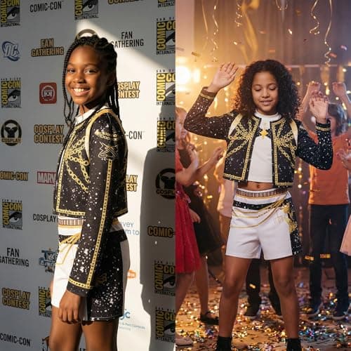 Girls Costume Set for Rumi, Kpop Black Gold Stage Outfit Set Corps Performance Accessories-110 — view 2