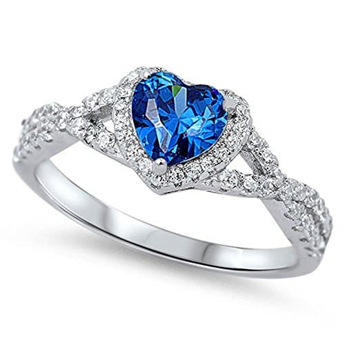Blue Simulated Sapphire Heart Infinity Knot Promise Ring 925 Sterling Silver Size 7
