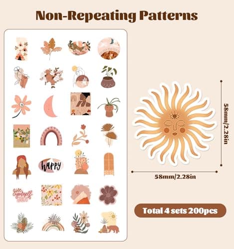 200Pcs Boho Stickers, Vintage Stickers Motivational Aesthetic Sticker Vinyl Sticker for Water Bottles Laptops Journals Positive Affirmation Sticker for Adult Teen Kid Classroom Prizes — view 2