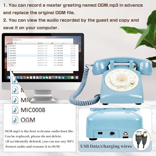 FiayaCom Audio Guest Book Wedding Phone,32GB Memory Customized Audio Messages, Volume Adjustable, with Message Replay Feature, Suitable for All Kinds of Party(Blue+Sign) — view 2