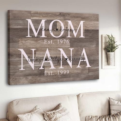 SHAANT Personalized Mothers Day Gift Canvas for Mom Grandma, Mother's Day Wall Art, Custom Photo Canvas Picture, First Mom Now Nana Custom Year and Kid's Name