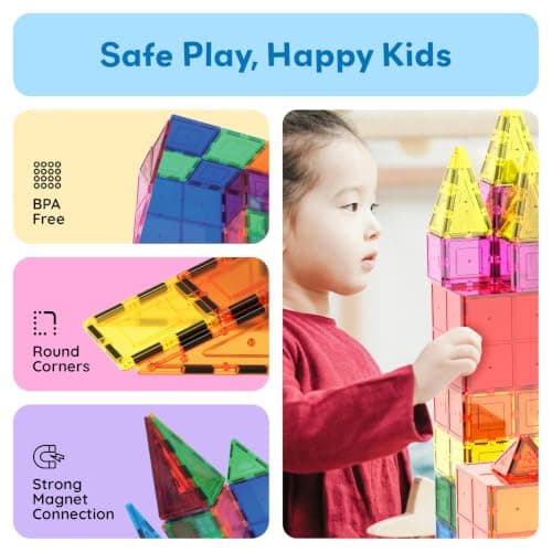 PicassoTiles 60 Piece Set 60pcs Magnet Building Tiles Clear Magnetic 3D Blocks Construction Playboards - Creativity Beyond Imagination, Inspirational, Recreational, Educational, Conventional — view 2