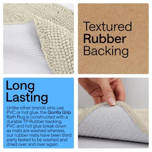 GORILLA GRIP Bath Mat, Thick Soft Absorbent Chenille Floor Mats, Rubber Backing Bathmat, 152x61 cm, Quick Dry Rug, Machine Washable Rugs for Shower and Tub Floors, Bathroom Accessories Decor, Cloud — view 2