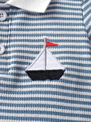 Toddler Boy Summer Two Piece Outfit Infant Polo Shirt Sailboat Embroidered Shorts 2PCS Clothes Set 12-18 Months — view 3