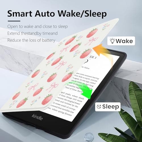 Idocolors Cute Case for 6" Kindle 11th Gen (2024/2022), New e-Reader Kindle PU Leather Cover with Hand Strap, Auto Wake/Sleep for Kindle 2024/2022, Cute Strawberry — view 4