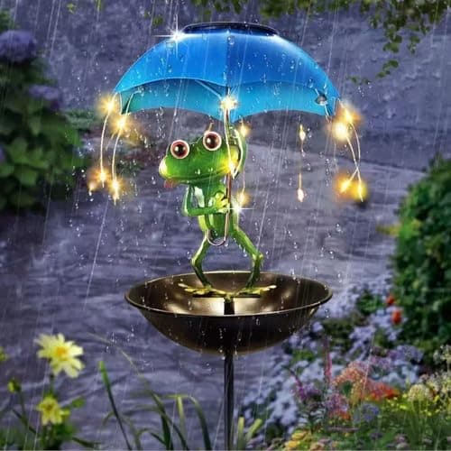 Solar Bird Feeder 34 inch Funny Frog Garden Decor Holding Umbrella Solar Lights with Stake Decorative Bird Feeders for Outdoors Path Yard, Pet Decors — view 2