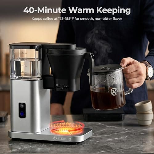 Kismile 8 Cup Drip Coffee Maker, SCA Certified Hot & Cold Brew Coffee Machine, Fast Heating to 197–205℉, 40 Min Keep Warm, Adjustable Flow Control, Easy to Clean — view 3