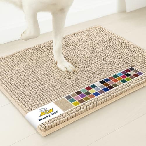 Muddy Mat® AS-SEEN-ON-TV Highly Absorbent Microfiber Door Mat and Pet Rug, Non Slip Thick Washable Area and Bath Mat Soft Chenille for Kitchen Bathroom Bedroom Indoor and Outdoor-Beige Medium 30"X19"