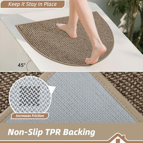 BEQHAUSE Dirt Trapper Door Mat 17" x 30" Half Circle Non Slip Washable Doormats Entrance Rugs Absorbent Welcome Low Profile Floor Mats for Front Back Door and Entryway, Taupe — view 3