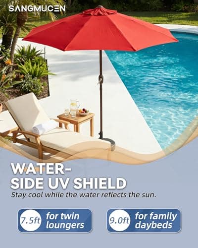 SANGMUCEN 7.5ft Patio Umbrella - 8 Sturdy Ribs Outdoor Umbrella with 30° Dual-Tilt, UPF 50+ UV Protective Waterproof Market Parasol de Patio for Garden, Pool, Balcony & Bistro Tables, Red HPU075R — view 11