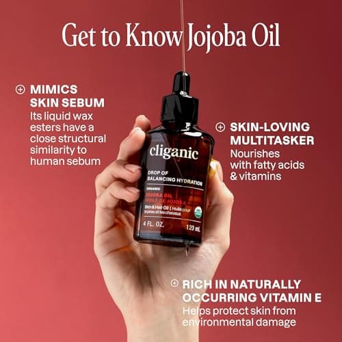 Cliganic Organic Jojoba Oil, 100% Pure (2oz) | Natural Cold Pressed Unrefined Hexane Free Oil for Hair & Face | Base Carrier — view 3