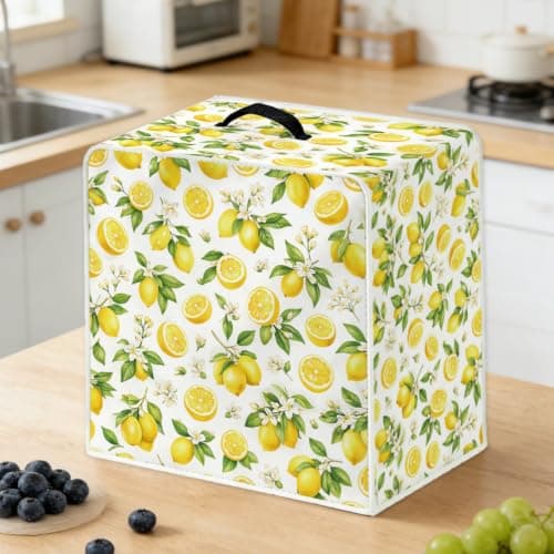 WEBEEDY Lemon Style Coffee Maker Cover with Top Handle, Small Kitchen Appliance Covers Polyester Lightweight Washable Coffee Machine Dust for Kitchen Countertop, 34.5x26x35.5cm/13.6x10.2x14 Inches — view 6