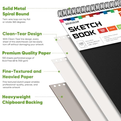 Soucolor Sketch Book 9x12,100 Sheets, Kids Art Sketchbook for Drawing Pad — view 6