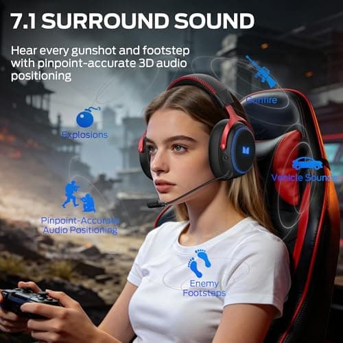 Monster Mission 350 Gaming Headset for PC, PS4, PS5, with Virtual 7.1 Surround Sound, RGB Lighting, Memory Foam, Over Ear Headphones for Switch, Xbox Series X/S, Laptop, Mobile