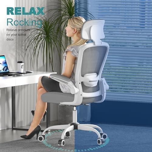 Mimoglad Office Chair, Comfy Desk Chair - High Back Ergonomic Computer Chair with Adjustable Lumbar Support & Headrest, Flip-up Armrests for Guitar Playing (Moon Grey) — view 6