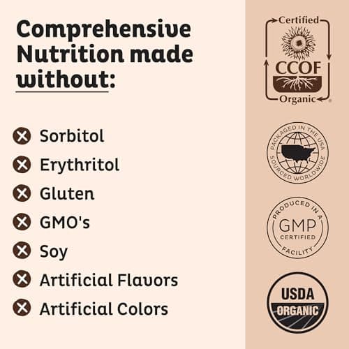 KOS Vegan Protein Powder Erythritol Free, Chocolate - Organic Pea Protein Blend, Plant Based Superfood Rich in Vitamins & Minerals - Keto, Dairy Free - Meal Replacement for Women & Men, 28 Servings — view 6