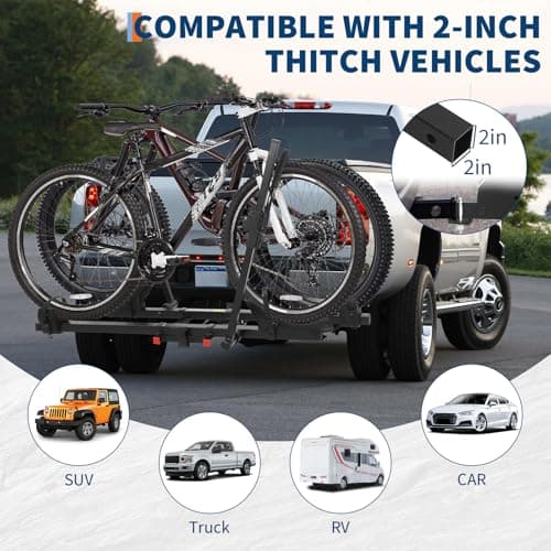 Heavy Duty 2-Bike Ebike Hitch Rack, 200 lb Capacity Platform Carrier with Tilt & Fold, Fits 5 cm (2") Receiver & Up to 13 cm (5") Fat Tires for Cars, SUVs, Trucks, RVs — view 5