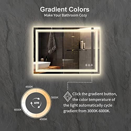 VanPokins Lighted Bathroom Mirror, 40x30 Inch Gradient Front and Backlit LED Bathroom Mirror, 3 Colors Dimmable CRI>90 Double Lights, Enhanced Anti-Fog, Hanging Plates Wall Mount LED Mirror — view 2