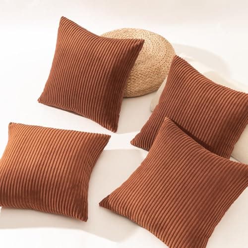 Topfinel Decorative Terracotta Throw Pillow Covers Cushion Cases,Set of 4 Soft Velvet Modern Double-Sided Designs,Rustic Fall Home Decor,Pillow Inserts Not Included 18x18 inch — view 3