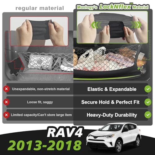 Muslogy Envelope Style Trunk Cargo Net Compatible with Toyota RAV4 2013-2018 Accessories Custom Fit Trunk Organizer Upgraded Storage Luggage Net with Metal Hooks — view 3