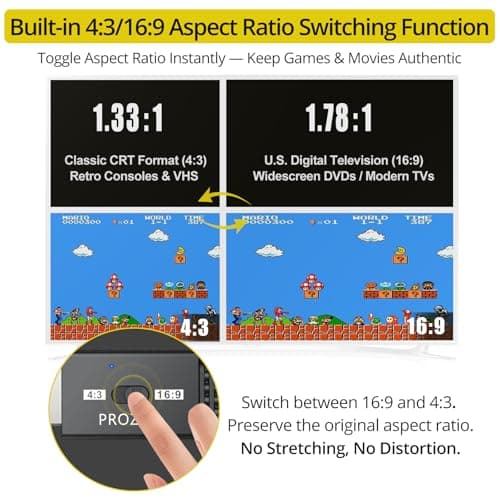 PROZOR RCA to HDMI Converter Cable - 4:3/16:9 Switch, 1080P AV to HDMI Adapter, Composite CVBS Audio Video Adapter, for PS1/PS2/N64/Wii/Xbox and VCR/VHS/DVD Players to HDTV, Plug & Play