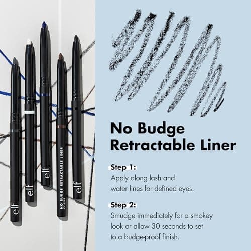 e.l.f. No Budge Retractable Eyeliner, Creamy, Ultra-Pigmented & Waterproof, Creates Bold & Defined Lines, Vegan & Cruelty-Free, Black — view 2