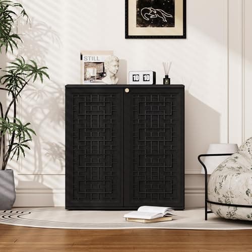 Mrosaa Outdoor Storage Cabinet Waterproof with Shelf,Resin Storage Sheds Outdoor Cabinets for tub Towels/Chemicals/Grill Items/Patio/Garden/Backyard, Size 34.3''L*15''W*36.2''H（Black） — view 3
