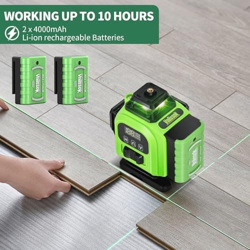 16 Line Laser Level 360 Self Leveling, 4x360°Professional 4D Green Cross Line laser Level with 2 Batteries,for Construction and Picture Hanging, Horizontal Line leveler Tool (Green) — view 3