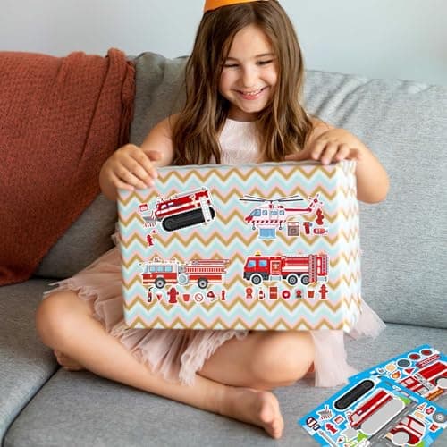 24 Sheets Make Your Own Fire Truck Sticker Make A Face Stickers for Kids Toddlers DIY Craft Car Stickers Kids Party Favor Supplies Reward Educational Toy — view 3