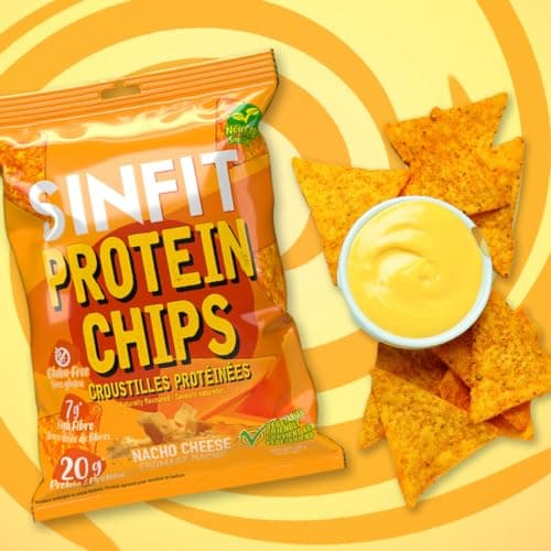 SinFit Protein Chips, 20g Protein/Bag, 50g-Bag, High Fiber, Low Carb, Gluten Free,7/box (7 Bags, Nacho Cheese) — view 5