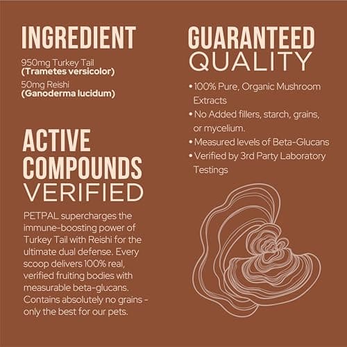 Petpal Turkey Tail Powder with Reishi | Pure Mushroom Powders with Beta Glucans | Lumps, Warts, Bumps | Superfood Topper | Organic | 60g — view 2