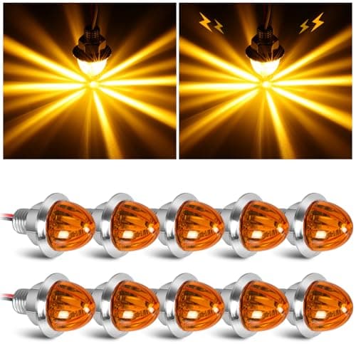 10PCS Mini Watermelon Lights, 3/4 Inch Strobe & Constant Dual Function Amber LED Watermelon Lights, IP65 Waterproof Side Clearance Tail Griller Flash Lights Turn Signal for 12V Semi Trailers Trucks RV