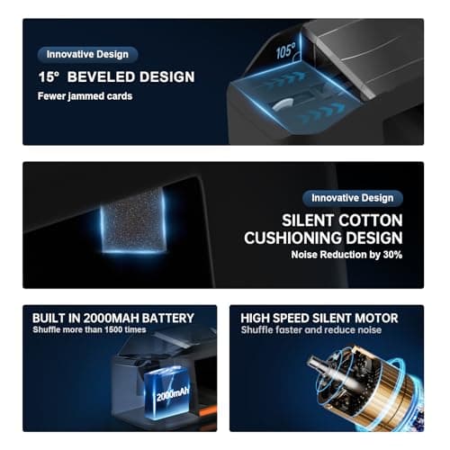 1/2 Decks Rechargeable & Low Noise Card Shuffler, Automatic 2000mAh Battery Shuffler Machine for Casino Poker, Texas Hold'em, Playing Card Games — view 4