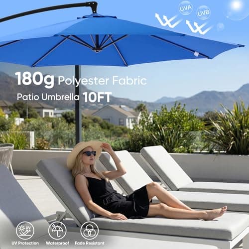 NEWBULIG 10FT Patio Umbrella with Base Included, Offset Cantilever Outdoor Patio Table Umbrella, UV Protection, Fade Resistant Fabric, Easy Tilt Adjustment for Pool, Deck, Garden, Backyard, Blue — view 2