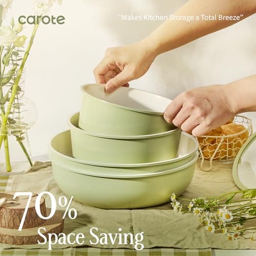 CAROTE 25-Piece Ceramic Cookware Set, Nonstick Pots and Pans Set with Detachable Handle, Non-Toxic Kitchen Cooking Set, Dishwasher & Oven Safe, Induction Compatible, PFAS Free — view 3