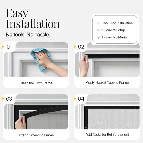 AUGO Magnetic Screen Door - Self Sealing, Heavy Duty, Hands Free Mesh Partition Keeps Bugs Out - Pet and Kid Friendly - Patent Pending Keep Open Feature - 38 Inch x 83 Inch — view 5
