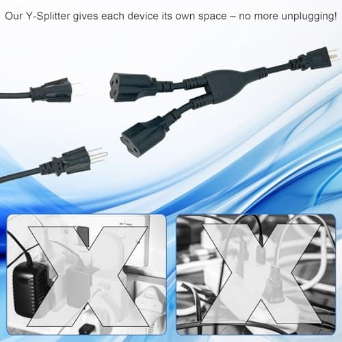 ENATECLITE 3 Prong Power Cord 1 to 2 Outlet Splitter,3-Way Power Splitter with 10A/1200W Capacity ，1FT Short Extension for Home,Kitchen, Office (Black) — view 4