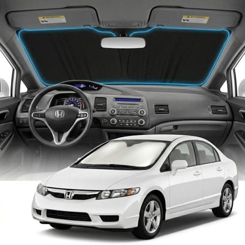 for Honda Civic Sun Shade Windshield Cover - Custom Fit Civic Accessories 2006-2015 Sunshade Foldable UV Protection & Heat Shield Sun Visor Accessories