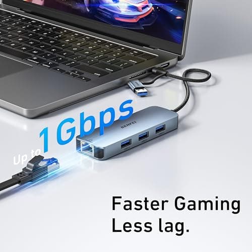 BENFEI USB-C USB 3.0 to Gigabit Ethernet Adapter, 3-Port USB 3.0 Hub with RJ45 Compatible with MacBook Pro/Air 2023, iPad Pro, iMac, S23, XPS 17, Surface Book 3 and More — view 3
