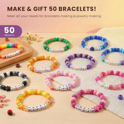 Gionlion 1000PCS Pony Beads Bulk Bracelet Making Kit, 24 Colors Kandi Beads for Bracelets and Jewelry Making, Letter Beads and Charms for DIY Hair Braiding, Craft and Gift for Girls — view 4