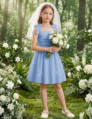 Arshiner Girls Easter Summer Spring Dress Blue Prom Boho Beach Casual Midi Sundresses for 11-12 Years