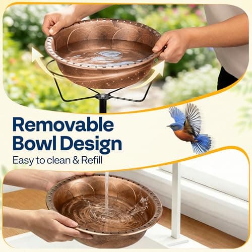 VIVOHOME Bird Bath with Solar Fountain for Outside, Weather-Resistant ABS Birdbath Bowl with Solar Powered Pump, Metal Ground Stake for Outdoor, Garden, 1.45 Gallons, Bronze — view 3