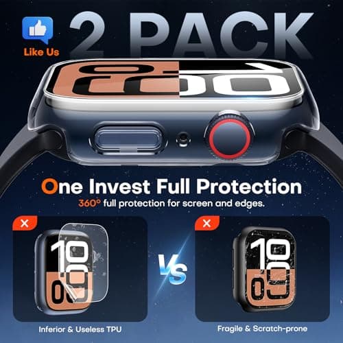 TAURI 2 Pack Hard Case for Apple Watch Series 11/10 42mm, with PC Tempered Glass Screen Protector, [Scristant Resistant] [Overall Protection] Slim Cover for iWatch S11 / S10 42mm, Clear