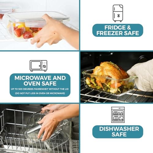 Razab 35 Pc Set Glass Food Storage Containers with Lids - Meal Prep Airtight Bento Boxes BPA-Free 100% Leak Proof (15 lids,15 glass & 5 Plastic Sauce/Dip Containers) — view 5