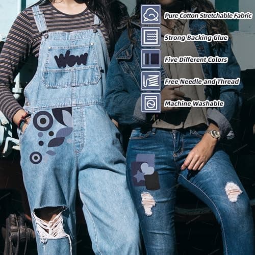 KING MOUNTAIN Iron-on Repair Patch 20 Pcs Pack, 100% Cotton Denim Iron-on Repair Patch, 5 Shades of Blue, Jeans and Clothing Repair and Decoration Kit, Size 3"x4-1/4"(7.5 cm x 10.5 cm) — view 3