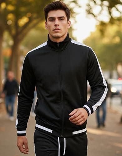 SCREENSHOT Mens Urban Hip Hop Premium Track Jacket - Slim Fit Side Taping Sportswear Urbanwear Streetwear Top, S51700-black, Medium — view 3