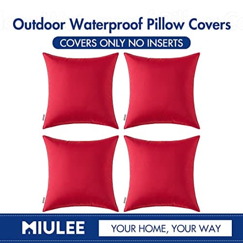 MIULEE Pack of 4 Decorative Outdoor Waterproof Pillow Cover Square Garden Cushion Case PU Coating Throw Pillow Cover Shell for Tent Park Couch 18x18 Inch Red — view 5